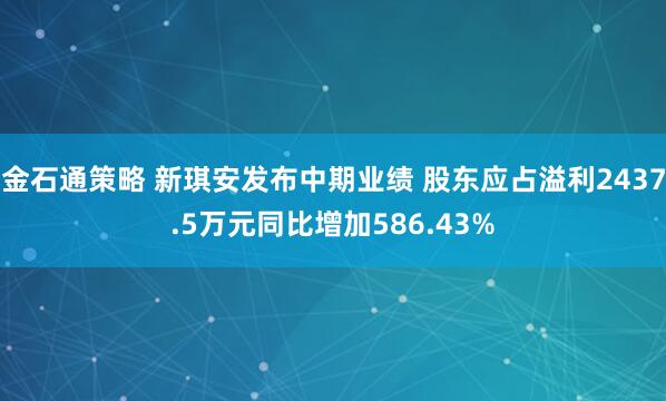 金石通策略 新琪安发布中期业绩 股东应占溢利2437.5万元同比增加586.43%
